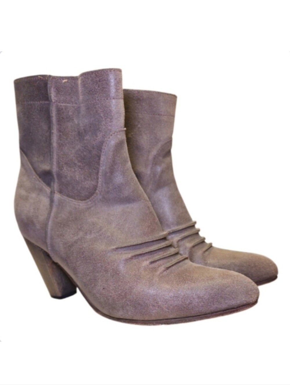 CALLEEN CORDERO | Grey Distressed Leather Block Heel Ankle Boots US 7.5